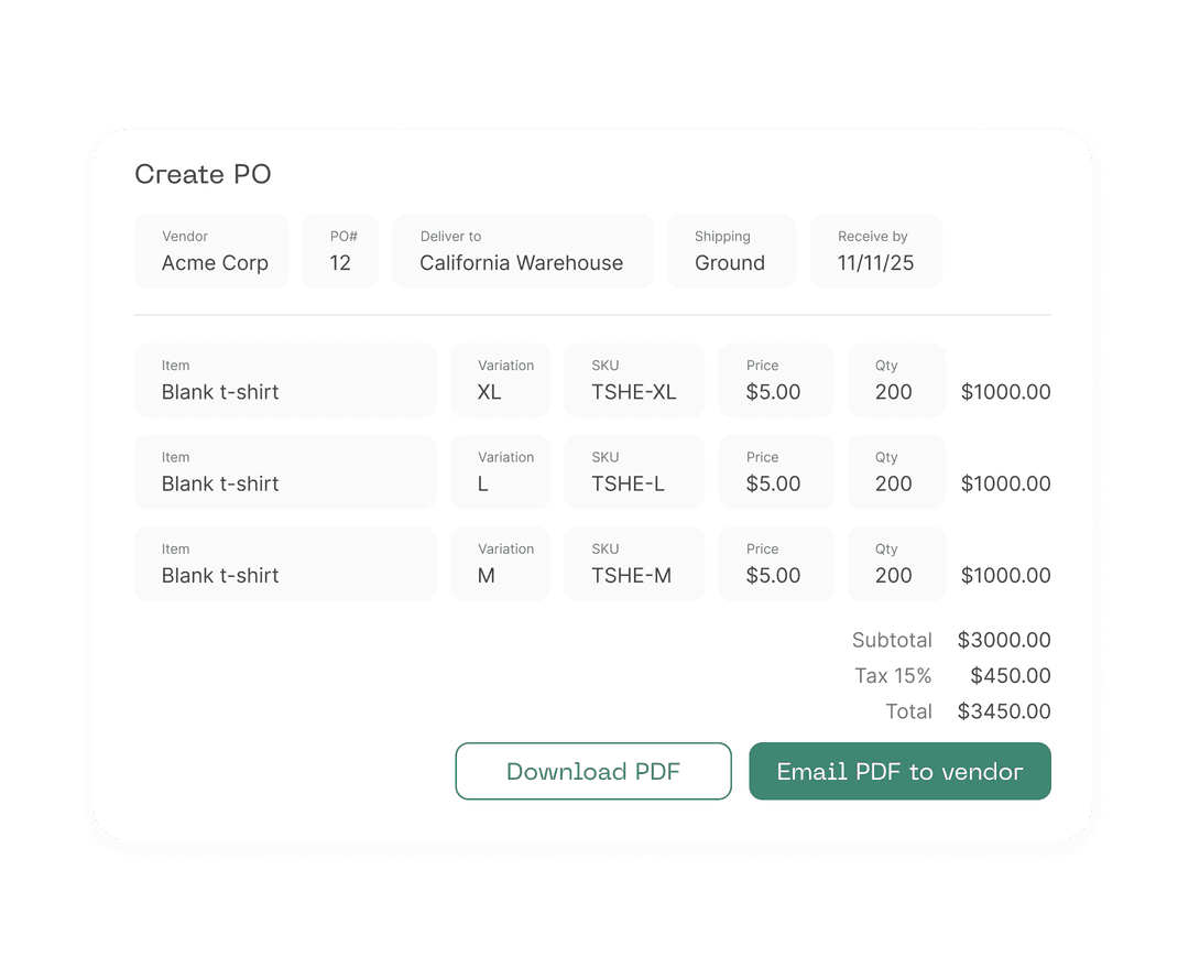 Create custom POs in under 6 minutes*