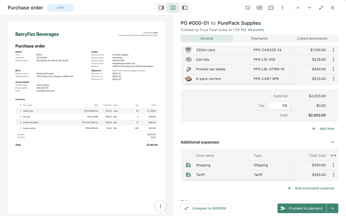 Settle Procurement Dashboard